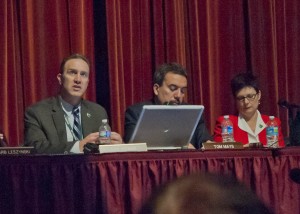 Supt. Dan Keenan reviews proposed budget cuts at the Nov. 18 BOE meeting.