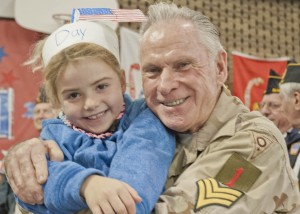 Holly Lane School student Megan Forshey with her grandpa, veteran Hank Hanisch.