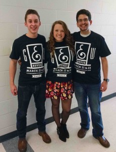 Green & White Revue emcees Danny Phillip, Emily Lanning, and Adam Othman.