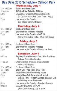 Bay Days Schedule 2015