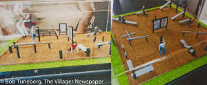 Artist rendering of exercise station examples.