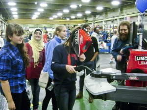 Leah Choban tries the virtual welding station.